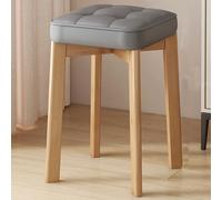 Tabouret de coiffeuse carré de 46 cm, pouf de maquillage avec cadre en bois naturel, chaise de coiffeuse de salon (couleur : tissu gris, taille : pieds naturels) élégant et confortable