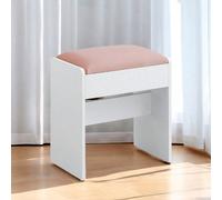 Tabouret de Coiffeuse, Chaise Rembourrée de Maquillage, Repos-Pieds, en Velours, Patins Antidérapants, pour Chambre, Dressing, Entrée, Blanc Mat et Rose Bonbon [ROBUSTE ET STABLE]Fabriqué en panneaux 