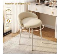 Tabouret de Coiffeuse - CREMLANK - mousse haute densité - BLANC - 36X36X56CM - Dossier unique