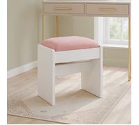 Tabouret de Coiffeuse de Maquillage Rembourré, en Velours, avec Patins Antidérapants, pour Salle de Bain, Chambre, Blanc et Rose