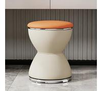 Tabouret de Coiffeuse en Forme de sablier, Ottoman pivotant à 360 °, Chaise de Coiffeuse Minimaliste, siège en Cuir de Style Moderne, adapté au Salon, à la Chambre et à l'ent White Orange Silver Base