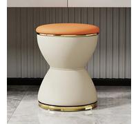 Tabouret de Coiffeuse en Forme de sablier, Ottoman pivotant à 360 °, Chaise de Coiffeuse Minimaliste, siège en Cuir de Style Moderne, adapté au Salon, à la Chambre et à l'entré White Orange Gold Base