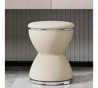 Tabouret de Coiffeuse en Forme de sablier, Ottoman pivotant à 360 °, Chaise de Coiffeuse Minimaliste, siège en Cuir de Style Moderne, adapté au Salon, à la Chambre et à l'entrée White Silver Base