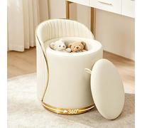 Tabouret de coiffeuse en velours, rond, rotatif à 360°, tabouret rembourré, tabouret de coiffeuse pour salon, chambre à coucher, repose-pieds design moderne (beige avec espace de rangement)