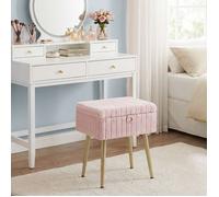 Tabouret de Coiffeuse, Rembourré avec Rangement, Tabouret Réglable en Métal, pour Chambre ou Salon, Rose