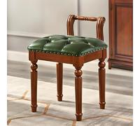 Tabouret de coiffeuse rétro vert à dossier bas avec coussin rembourré en cuir - Chaise de maquillage en bois massif sculpté - Banc de piano polyvalent pour décoration d'intérieur et confort