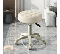 Tabouret de coiffeuse, Tabouret Pivotant à 360°, Réglable en Hauteur avec Roulettes, Siège en Simili Cuir Imperméable, blanc
