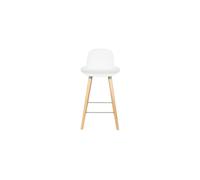 Tabouret de comptoir assise résine blanche, piètement en frêne, repose-pied aluminium, style nordique - Zuiver, Albert Kuip - 45x48x89 cm
