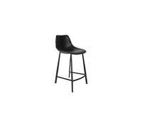 Tabouret de comptoir en cuir noir, assise ergonomique, repose-pieds, charge max 100 kg - Dutchbone, Franky - 45x52x91 cm