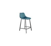 Tabouret de comptoir en velours bleu pétrole, assise ergonomique, coutures apparentes, repose-pieds - Dutchbone, Franky - 45x52x91 cm