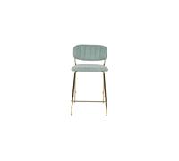 Tabouret de comptoir en velours vert, structure métal doré, dossier, assise rembourrée - White Label, - 54x48x89 cm