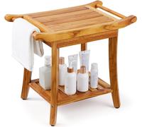 Tabouret de douche en teck - tabouret de bain banc de douche - siège de douche jusqu'à 136 kg - porte-serviette pour salle de bain