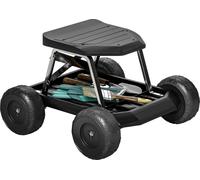 Tabouret de jardin à roulettes - Siège de jardin roulant - Rangement pour outils, compartiment de rangement, pour l'extérieur - Noir