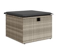 Tabouret de jardin avec coussin, gris clair, 55 x 55 x 37 cm, en polyrotin, rembourré, résistant aux intempéries, avec espace de rangement, pliable, comme siège, table d'appoint et étagère pour balcon
