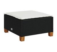 Tabouret de jardin avec coussin, noir, 63,5 x 56 x 32 cm, en polyrotin, résistant aux intempéries, rembourré, banc d'extérieur pour balcon, terrasse, salon, repose-pieds, table d'appoint, pliable