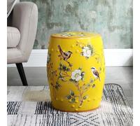 Tabouret de Jardin Décoratif en Céramique, Tabouret Rond en Céramique de Style Chinois, Surface Vitrée Avec Motif Camélia Peint À La Main(Yellow)