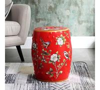 Tabouret de Jardin Décoratif en Céramique, Tabouret Rond en Céramique de Style Chinois, Surface Vitrée Avec Motif Camélia Peint À La Main(Red)