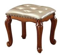 Tabouret de maquillage carré sculpté vintage rembourré avec boutons en bois style rustique Rivet Repose-pieds bas pour canapé et salon Argenté 40 x 34 x 40 cm