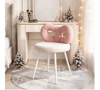 Tabouret de maquillage rose, tête de nœud créative, siège moelleux, pieds en métal blanc, idéal pour chambre de fille