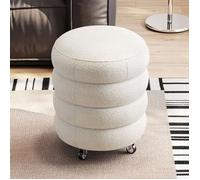 Tabouret de Maquillage Roulant en Tissu Peluche - Pouf Rond Confortable à Roulettes, Style Scandinave pour Chambre et Salon