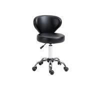 HOMCOM Tabouret à roulettes, Tabouret de Massage en PU avec Hauteur réglable 73-88cm et Dossier, Chaise de Travail pivotant 360°, Cadre en Acier, pour Salon de Massage, Tatouage, Clinique, Spa, Noir