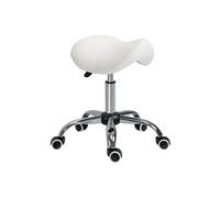 HOMCOM Tabouret à roulettes, Tabouret de Massage avec Hauteur réglable 49-61 cm et Selle Ergonomique, Chaise de Travail à roulettes pivotant 360°, pour Salon de Massage Tatouage Clinique Spa, Blanc