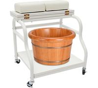 Tabouret de pédicure sur roulettes - Chariot de soins des pieds - Pour réaliser des massages des pieds - Plateau supérieur pliable - 40 x 40 cm - Blanc
