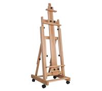 Tabouret de peintre en bois de hêtre, avec structure en forme de "H" et équipé de roulettes, idéal pour les studios et les ateliers