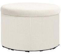 Tabouret de pied avec 97 L d'espace de rangement, tissu velours côtelé, mousse, pouf, beige