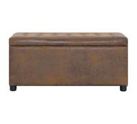Tabouret de rangement 87,5 cm en faux daim marron avec espace de rangement | Siège rembourré en mousse, couvercle réversible comme table, cadre en bois robuste, daim synthétique facile d'entretien