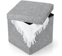 Tabouret de Rangement Pliable 32cm - Pouf Carré avec Coffre de Rangement, Repose-Pieds Cube, Charge Jusqu’à 100 kg - Gris, Idéal pour Salon, Chambre, Entrée