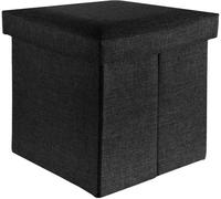 Tabouret de rangement pliable Azomor en tissu, aspect lin, avec couvercle