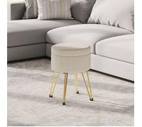 Tabouret de rangement - Velours - 39 cm - Blanc - 136 kg - 4 pieds métal
