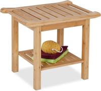 Tabouret de salle de bain en bambou avec poignée et étagère
