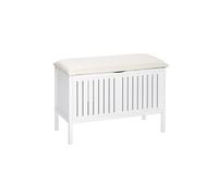 Tabouret de salle de bain en bois avec rangement Olso - L. 78 x H. 52 cm - Blanc