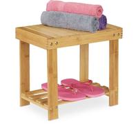 Tabouret De Salle De Bain Solide En Bambou, Repose-pieds, Jusqu'à 100 Kg, H X L X P 33,5 X 25 X 39 Cm, Nature - Relaxdays