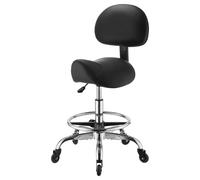 Tabouret de selle avec dossier et repose-pieds, capacité de poids de 226,8 kg, hauteur réglable, roulettes silencieuses, siège en cuir PU, tabouret de selle pivotant à 360° pour salon de coiffure, spa