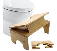 Tabouret de toilette pliable en bambou, tabouret de toilette ergonomique pour salle de bain avec 4 vitesses de réglage d'inclinaison (18 à 27 cm), tabouret de toilette pour adultes et enfants