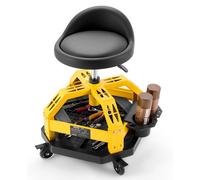 VEVOR Tabouret d'Atelier à Roulettes, Tabouret de Mécanicien Roulant Charge 150 kg Réglable en Hauteur, pour Garage Auto, Siège d'Atelier Rembourré avec Dossier et Rangement pour Outils, Noir et Jaune