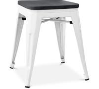 Tabouret Design Industriel - Bois & Acier - 46cm - Stylix Blanc