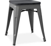 Tabouret Design Industriel - Bois & Acier - 46cm - Stylix Gris foncé
