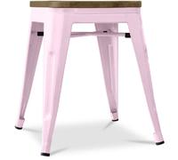 Tabouret Design Industriel - Bois et Acier - 45cm -Stylix Rose pâle
