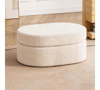 Tabouret d'extrémité de lit avec rangement, pouf rembourré en laine d'agneau, pouf de canapé ovale, adapté à la chambre à coucher, au salon et à l'entrée white 40*30*30CM/15.7*11.8*11.8 in