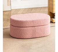 Tabouret d'extrémité de lit avec rangement, pouf rembourré en laine d'agneau, pouf de canapé ovale, adapté à la chambre à coucher, au salon et à l'entrée pink 40*30*30CM/15.7*11.8*11.8 in
