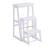 Tabouret échelle pliable convertible, marchepied en bois massif et présentoir, design peu encombrant pour la maison et la bibliothèque, portable, 2, blanc (37,7 x 61 x 70,5 cm)