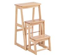 Tabouret échelle pliable convertible, marchepied et présentoir en bois massif, peu encombrant, portable 2 (couleur bois, 37,7 x 61 x 70,5 cm)