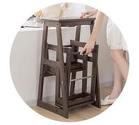 Tabouret échelle pliable portable - Marchepied convertible en bois massif et présentoir pour bibliothèque à domicile, gain de place, 2 (marron, 37,7 x 61 x 70,5 cm)