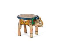 Tabouret En Bois De Manguier Peint À La Main Avec Détails Multicolores