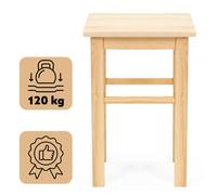 SPRINGOS Tabouret en bois de pin naturel 30 x 30 x 43,5 cm - Tabouret de cuisine stable avec renfort - Siège ergonomique polyvalent - Pour salle de bain, salon, enfants et adultes