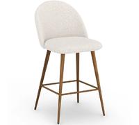 Tabouret En Bouclette Fausse Fourrure Tapissée - Boucles Blanches - Design scandinave - 66cm - Evelyne Blanc